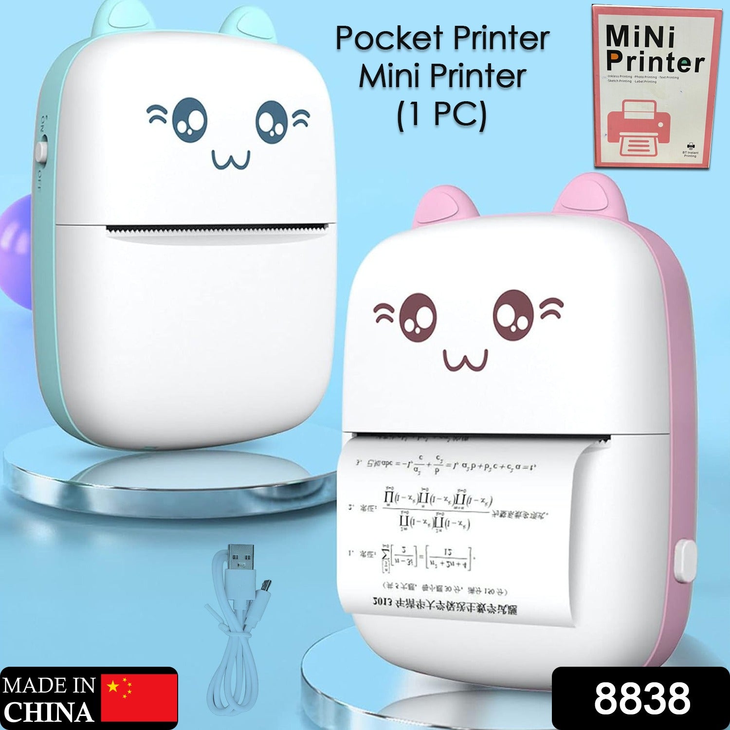 8838 Pocket Mini Printer, Mobile Phone Bluetooth Connection Wireless Mini Thermal Printer with Android or iOS APP for Pictures, Portable Smart Printer,Contains 1 Rolls Thermal Paper, with Fast Paper Output for Photo Image 8838 Pocket Mini Printer, Mobile Phone Bluetooth Connection Wireless Mini Thermal Printer with Android or iOS APP for Pictures, Portable Smart Printer,Contains 1 Rolls Thermal Paper, with Fast Paper Output for Photo Image